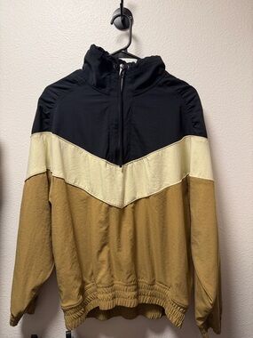 Free People Movement Colorblock Hooded Pullover Jacket in Black, Cream & Tan